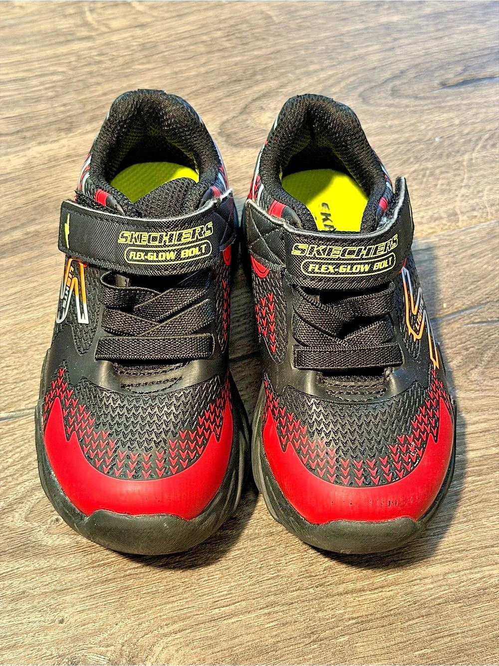 Toddler Boys Size 8 Light Up Sneakers Black Red Skechers Shoes Hook & Loop